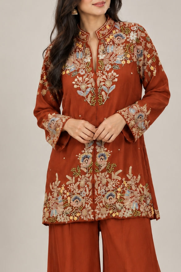 Woman Red & Rust Floral Co-ord Set
