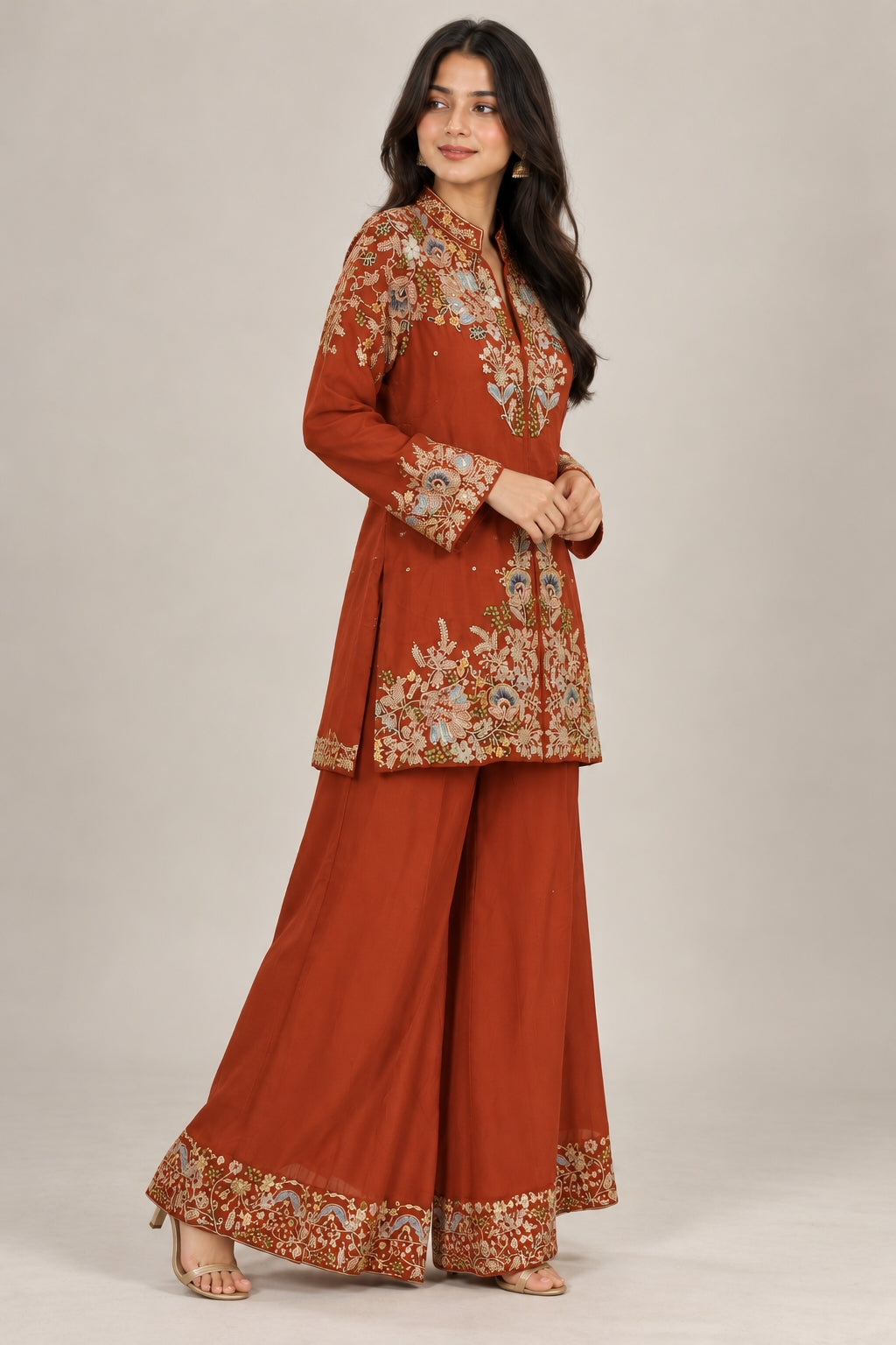 Woman Red & Rust Floral Co-ord Set