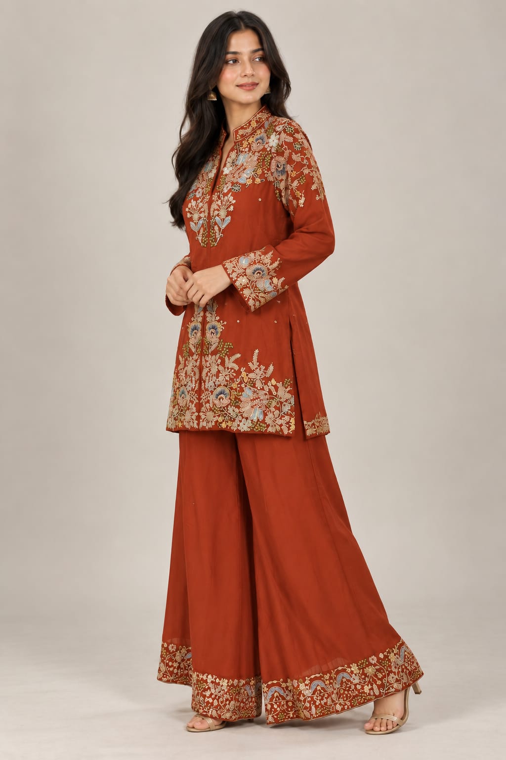 Woman Red & Rust Floral Co-ord Set