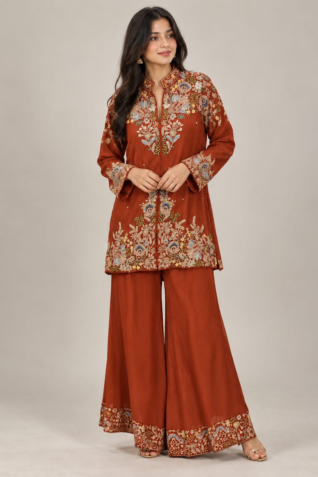 Woman Red & Rust Floral Co-ord Set