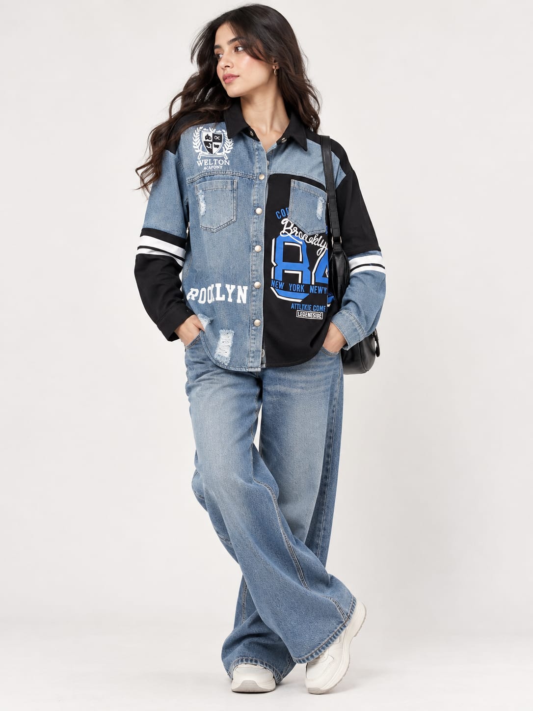 Denim Colorblock Graphic Shirt