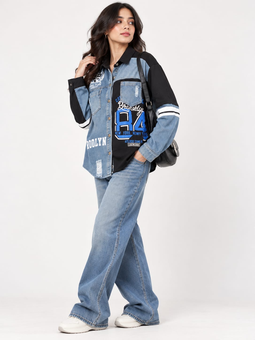 Denim Colorblock Graphic Shirt