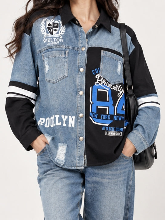Denim Colorblock Graphic Shirt