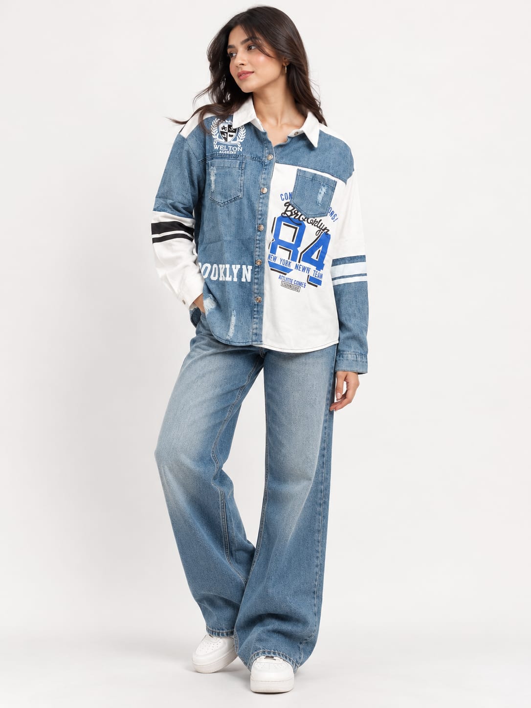 Denim Colorblock Graphic Shirt