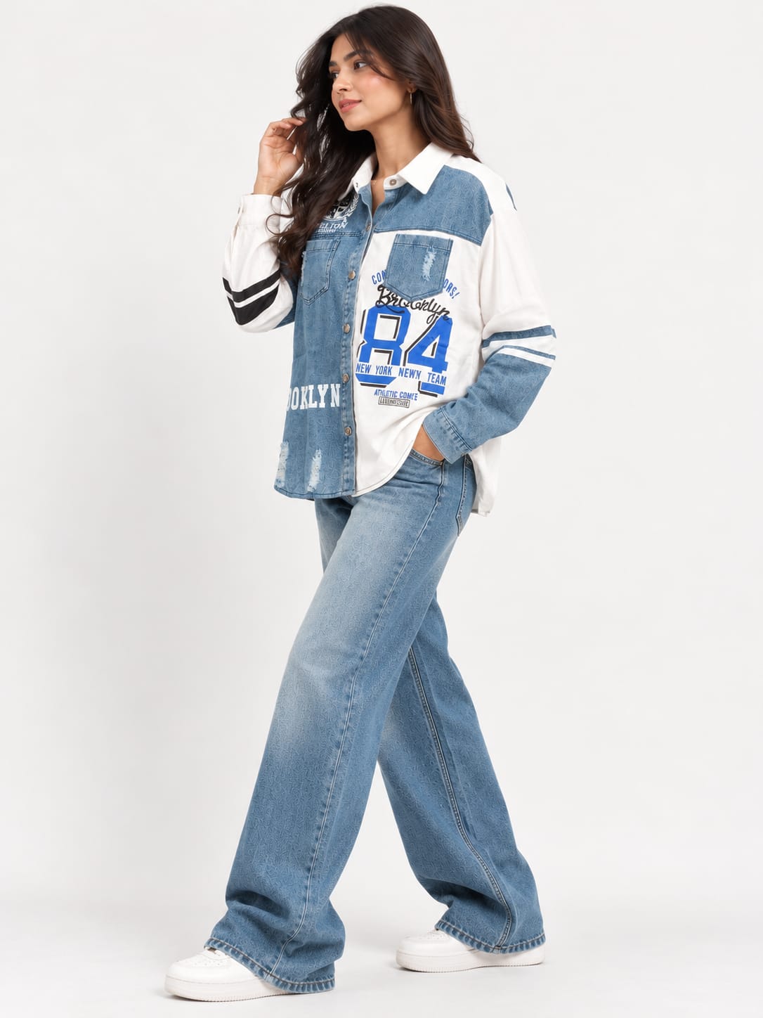 Denim Colorblock Graphic Shirt