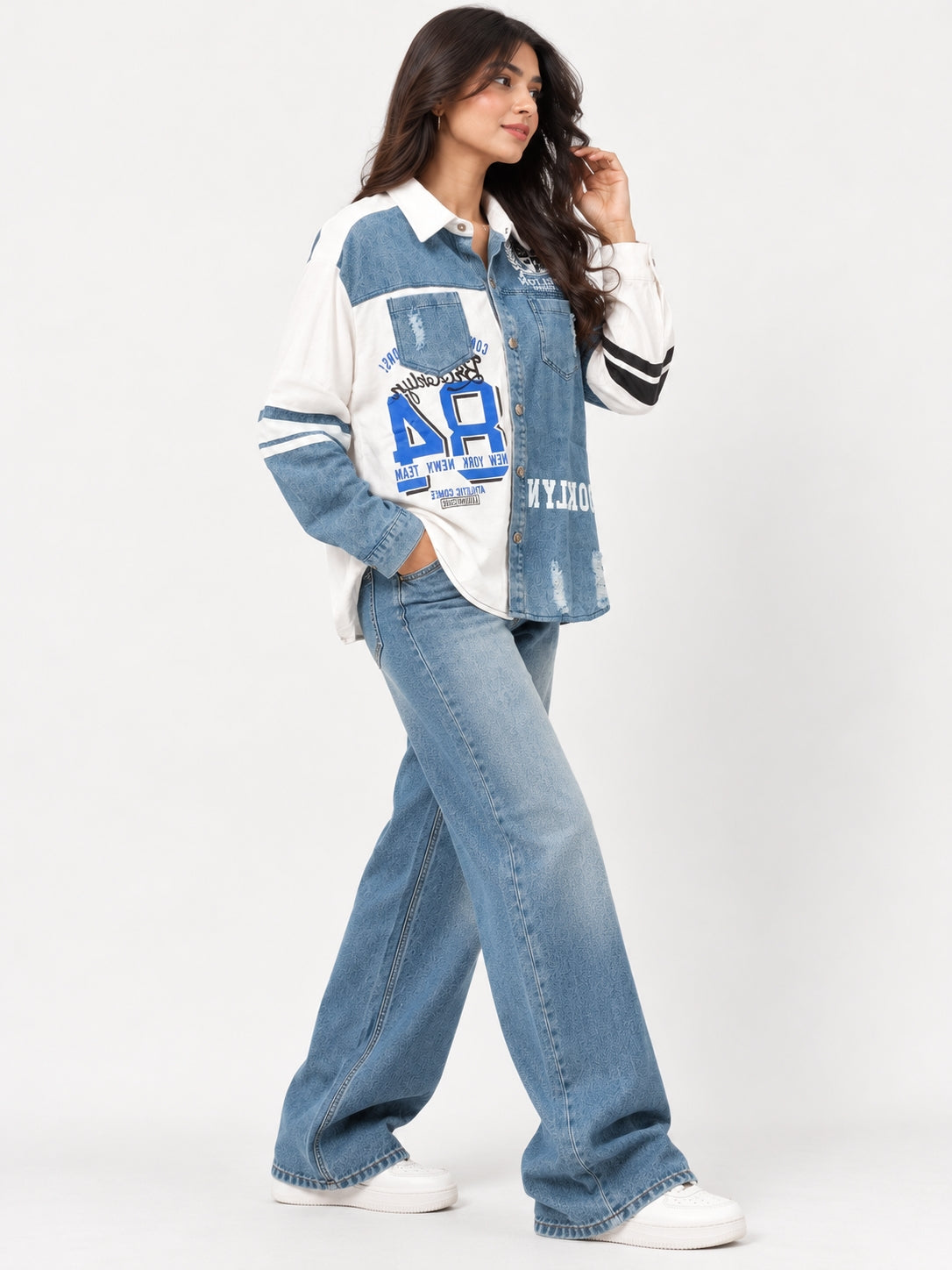 Denim Colorblock Graphic Shirt