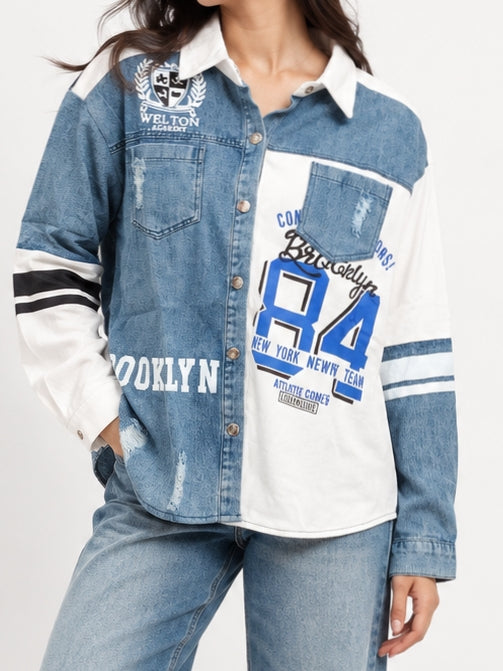 Denim Colorblock Graphic Shirt