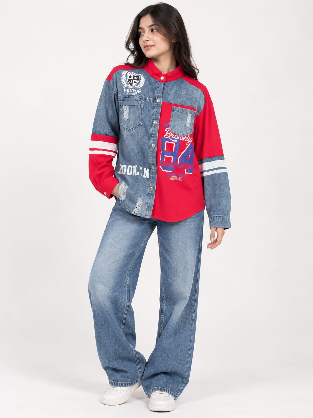Denim Colorblock Graphic Shirt