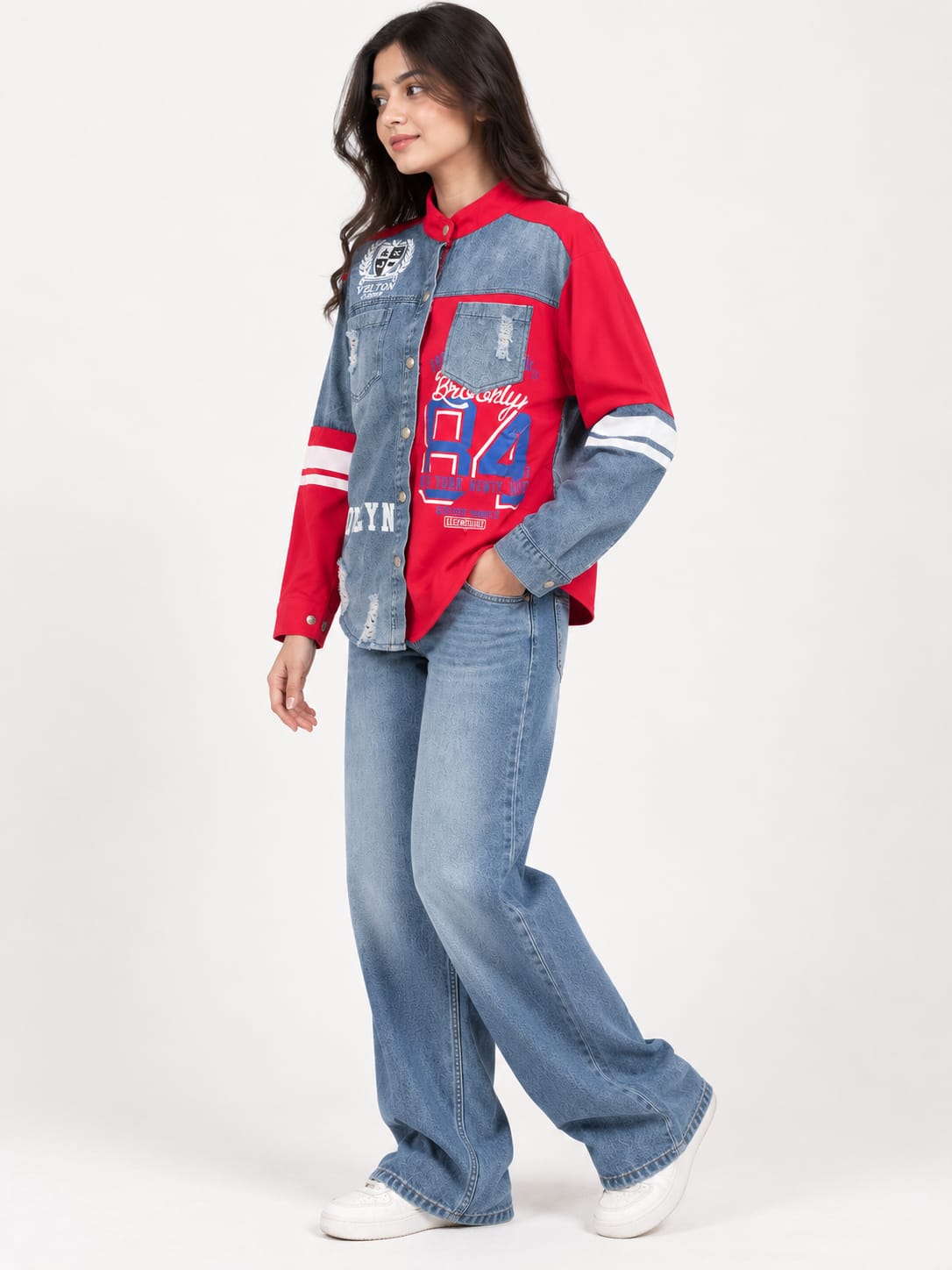 Denim Colorblock Graphic Shirt