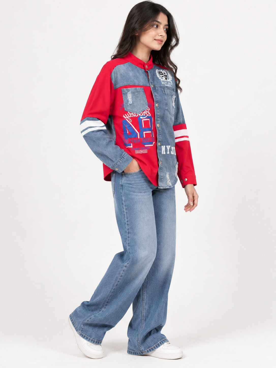 Denim Colorblock Graphic Shirt