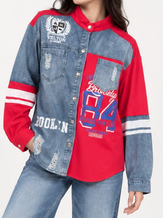 Denim Colorblock Graphic Shirt