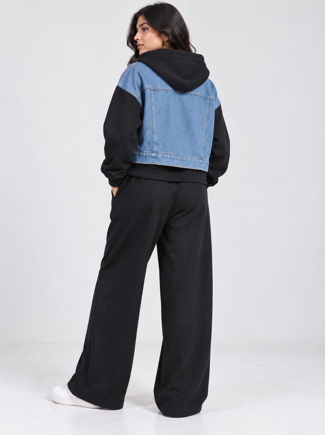 Blue Denim Black Hoodie Set