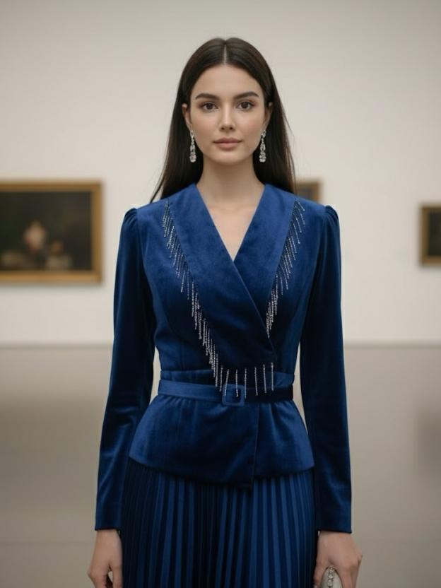 Women's Wine Velvet Pleated Midi Dress