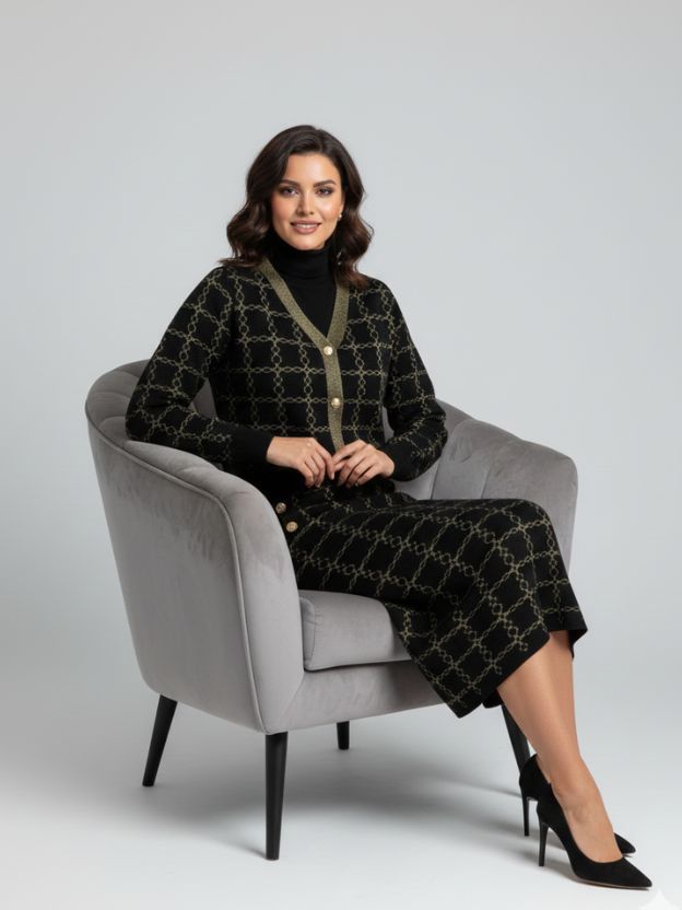 Classic V-Neck Cardigan and Pencil Skirt Duo