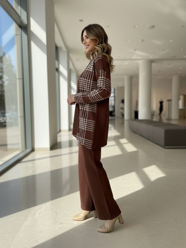 Geometric Color-Block Knit Top and Trouser co ord set