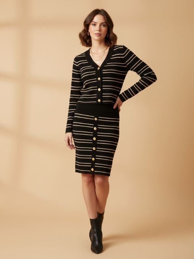 Women’s Striped Skirt Top Co-Ord Set | Elegant Western Two-Piece Outfit