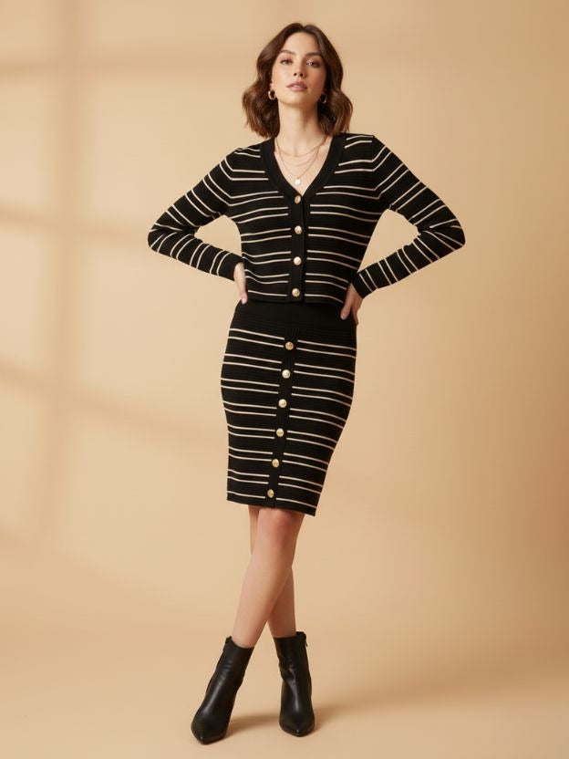 Women’s Striped Skirt Top Co-Ord Set | Elegant Western Two-Piece Outfit