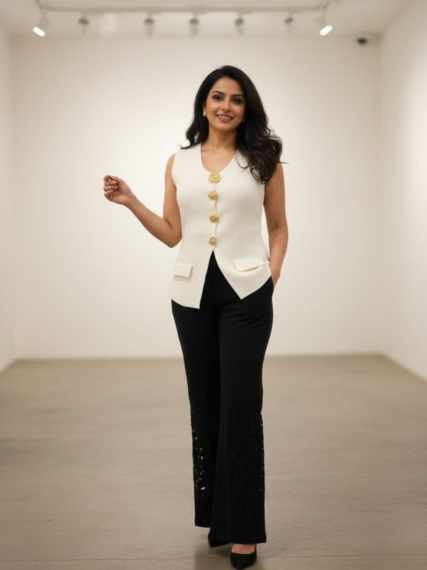 Elegant Button Detail Sleeveless Top | Women’s Smart Casual Top