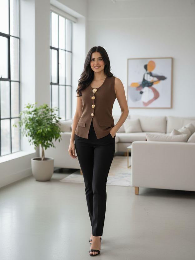 Elegant Button Detail Sleeveless Top | Women’s Smart Casual Top