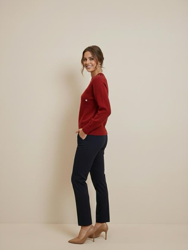 Elegant Women’s Sweater | Soft Knit Pearl Design Casual Winter Wear