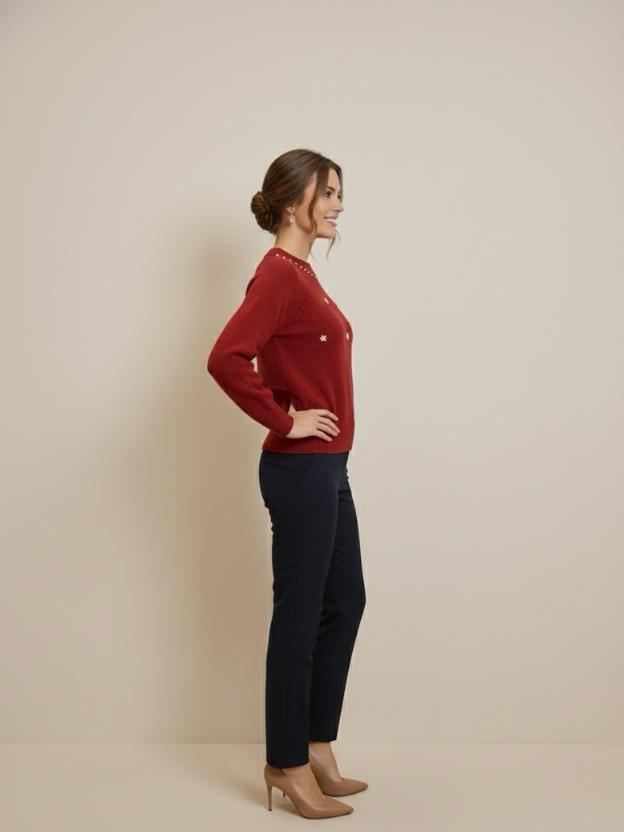 Elegant Women’s Sweater | Soft Knit Pearl Design Casual Winter Wear