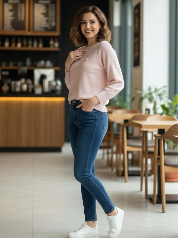 Elegant Women’s Sweater | Soft Knit Pearl Design Casual Winter Wear
