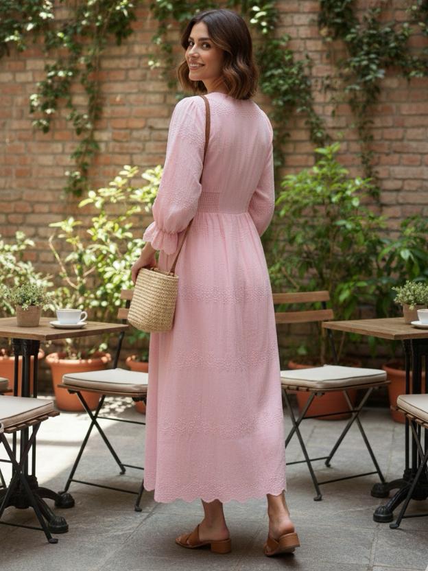 Women’s Cotton Midi Dress with Buttons | Elegant Casual Summer Dress