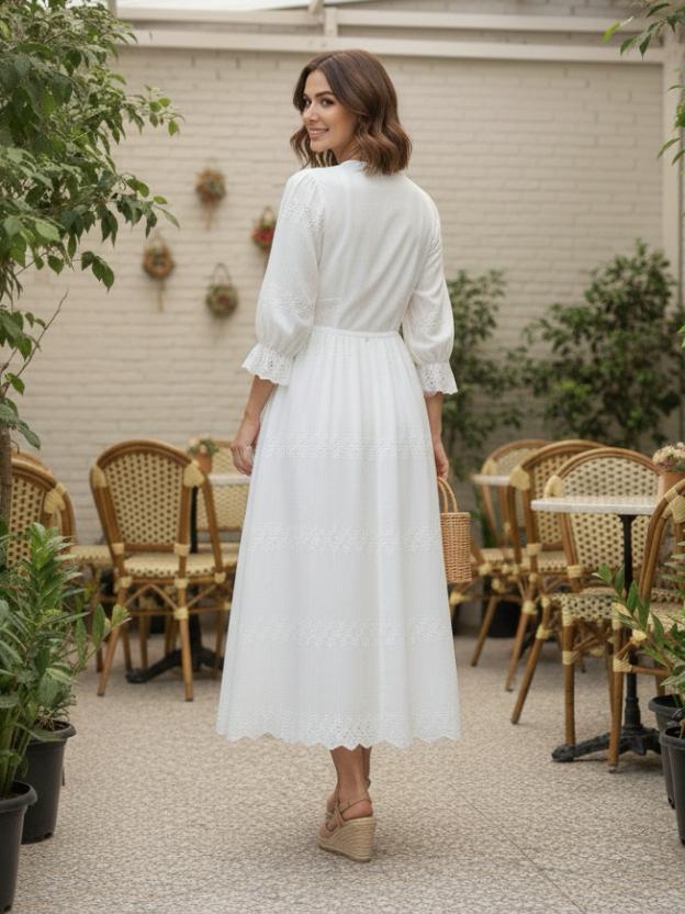 Women’s Cotton Midi Dress with Buttons | Elegant Casual Summer Dress