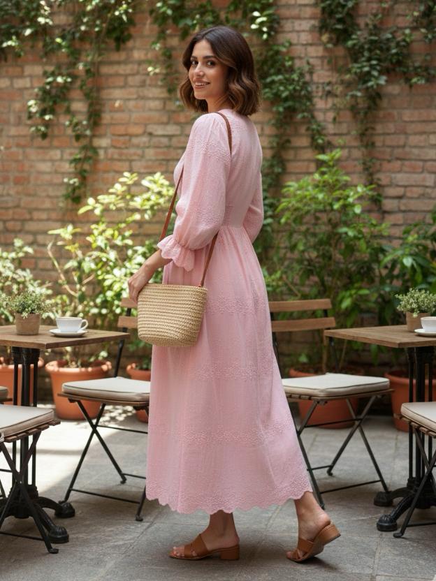 Women’s Cotton Midi Dress with Buttons | Elegant Casual Summer Dress