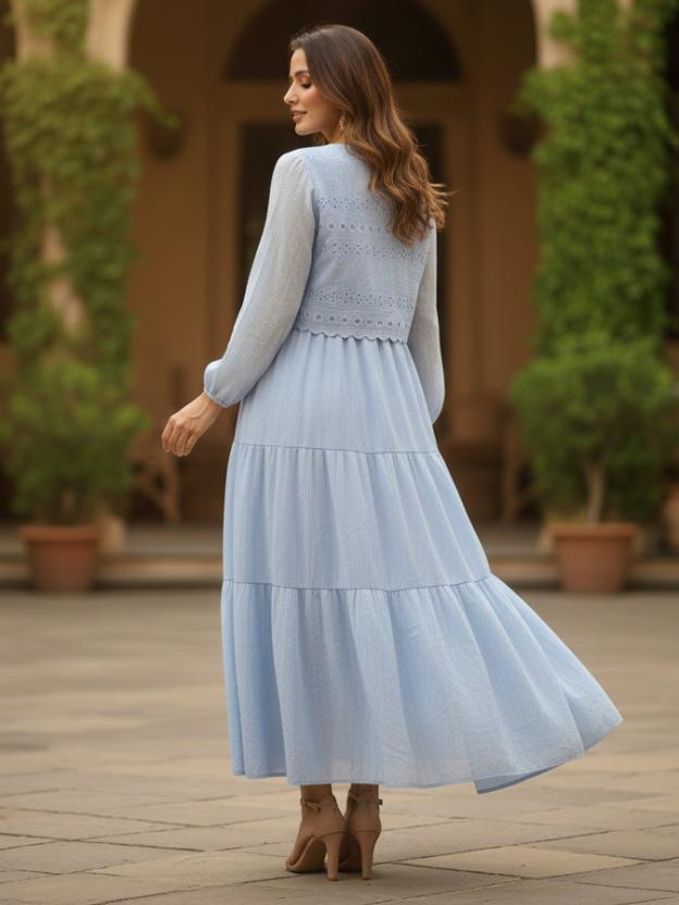 Women’s Tiered Midi Dress | Embroidered Casual Summer Dress (S–L)