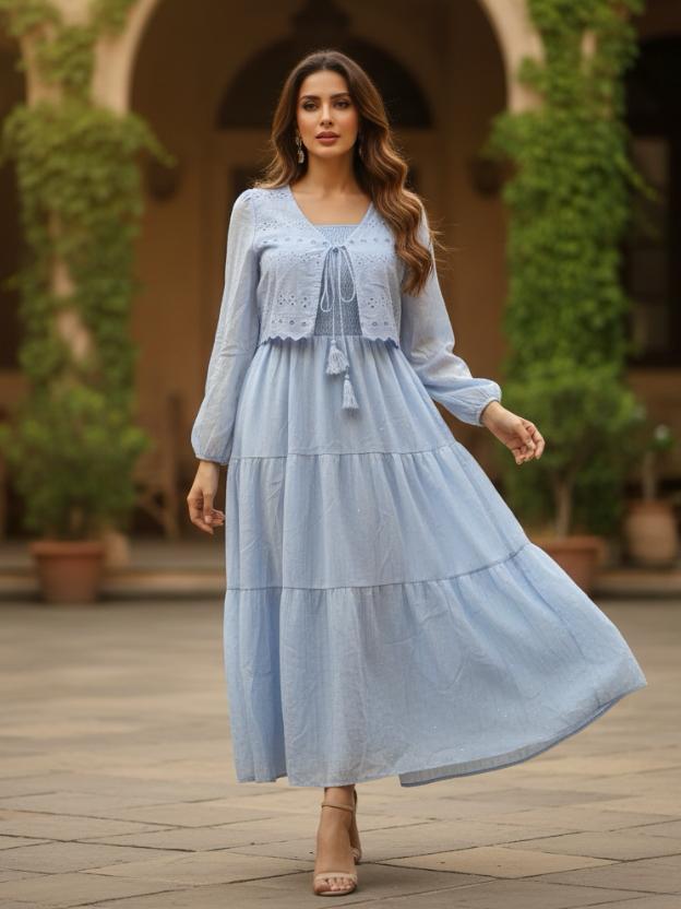 Women’s Tiered Midi Dress | Embroidered Casual Summer Dress (S–L)