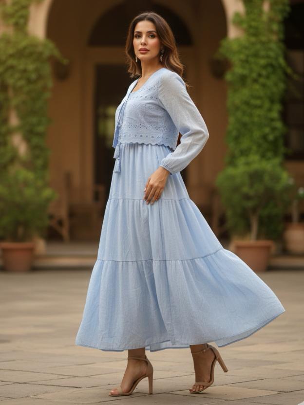 Women’s Tiered Midi Dress | Embroidered Casual Summer Dress (S–L)