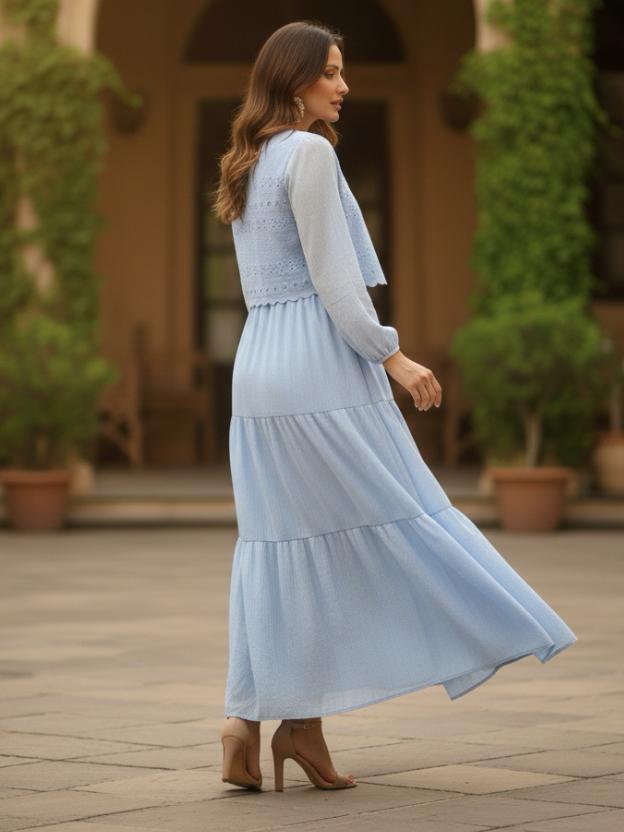 Women’s Tiered Midi Dress | Embroidered Casual Summer Dress (S–L)