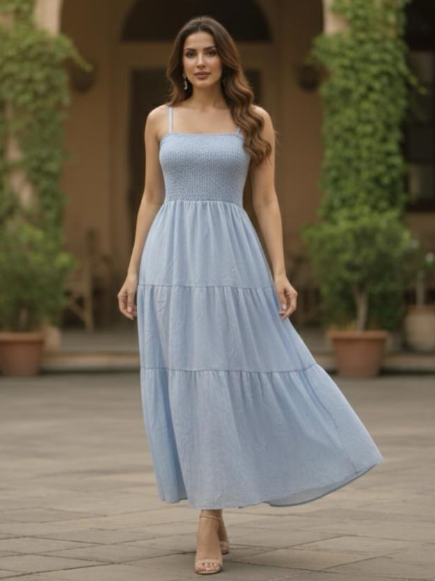 Women’s Tiered Midi Dress | Embroidered Casual Summer Dress (S–L)