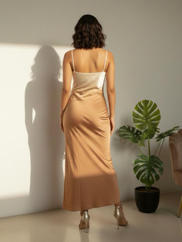 Luxe Minimal Satin Evening Dress | Elegant Cowl Neck Party Maxi Dress for Women