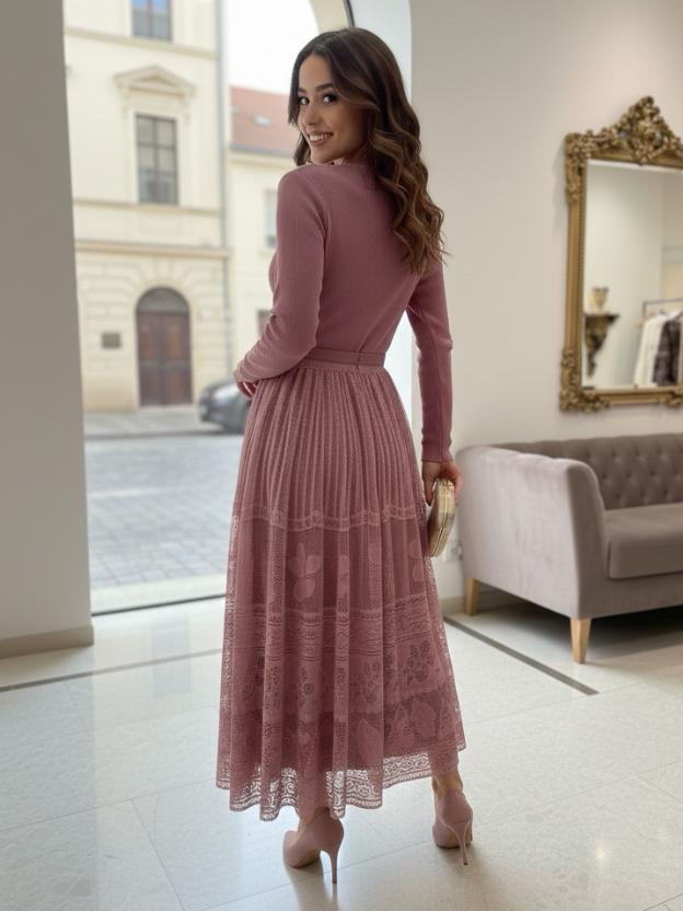 Luxury Full Sleeve Lace Midi Dress | Elegant Party Wear Dress