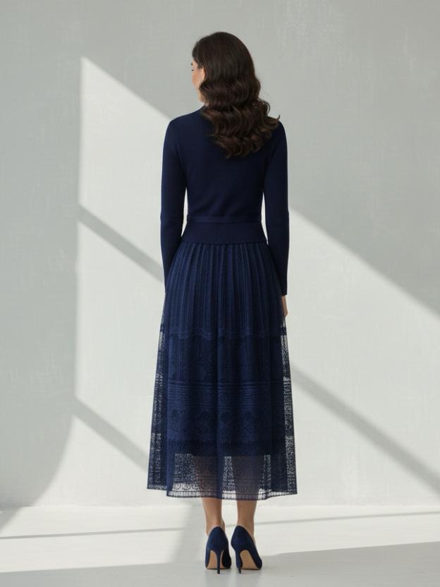 Luxury Full Sleeve Lace Midi Dress | Elegant Party Wear Dress