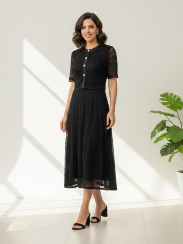 Premium Lace Evening Midi Dress for Women | Stylish Party Wear