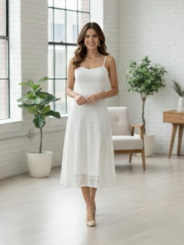 Premium Lace Evening Midi Dress for Women | Stylish Party Wear