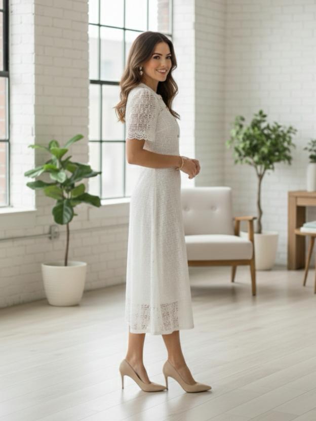 Premium Lace Evening Midi Dress for Women | Stylish Party Wear