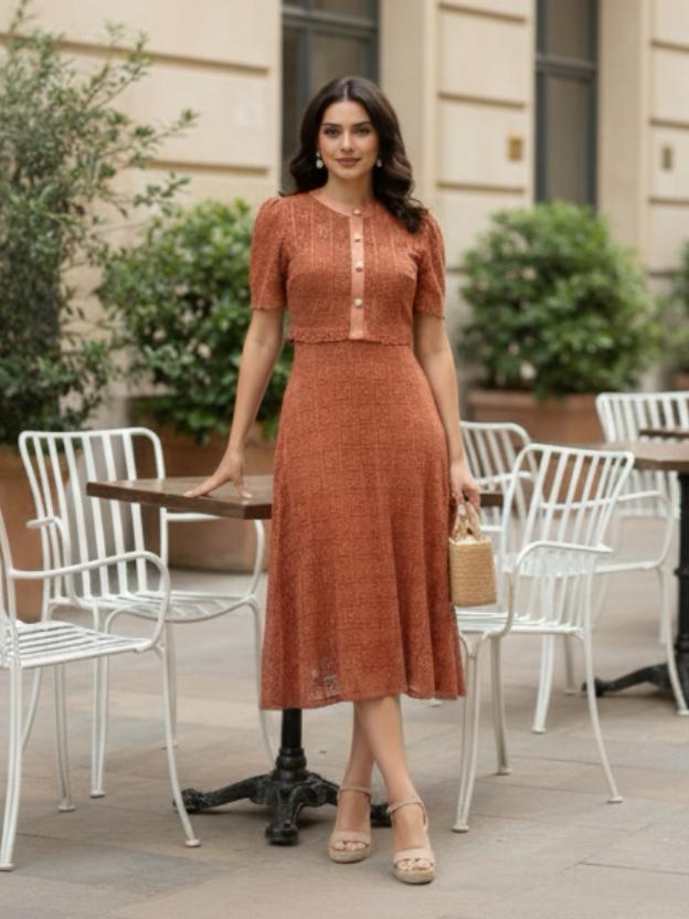 Premium Lace Evening Midi Dress for Women | Stylish Party Wear