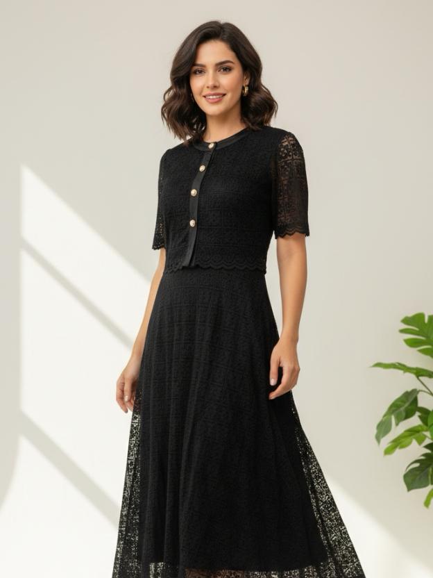 Premium Lace Evening Midi Dress for Women | Stylish Party Wear