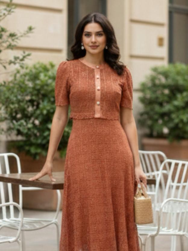 Premium Lace Evening Midi Dress for Women | Stylish Party Wear