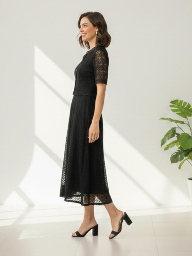 Premium Lace Evening Midi Dress for Women | Stylish Party Wear