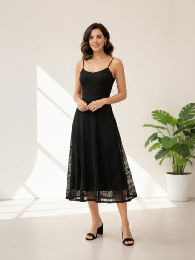 Premium Lace Evening Midi Dress for Women | Stylish Party Wear