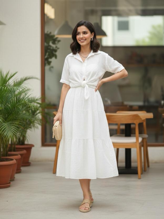 Tie-Up Waist Midi Dress for Women | Summer Casual Elegant Dress