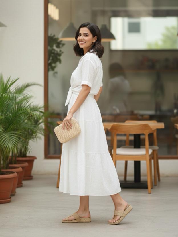 Tie-Up Waist Midi Dress for Women | Summer Casual Elegant Dress