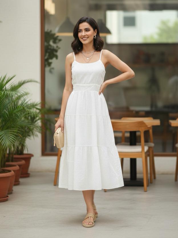 Tie-Up Waist Midi Dress for Women | Summer Casual Elegant Dress