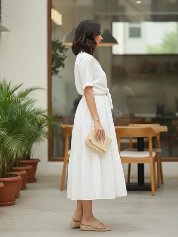 Tie-Up Waist Midi Dress for Women | Summer Casual Elegant Dress