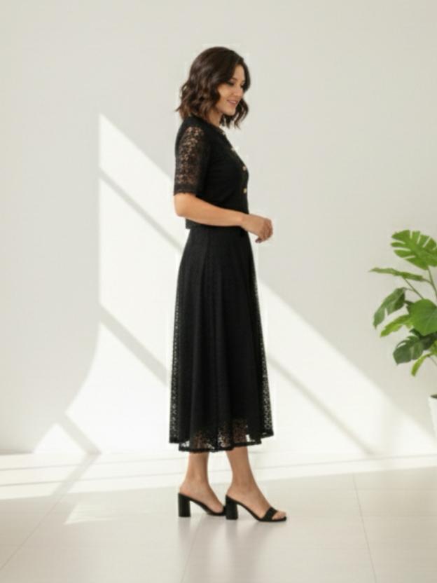 Premium Lace Evening Midi Dress for Women | Stylish Party Wear